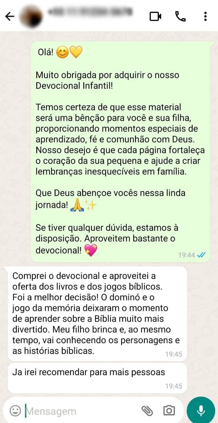 Print de depoimento de cliente no WhatsApp